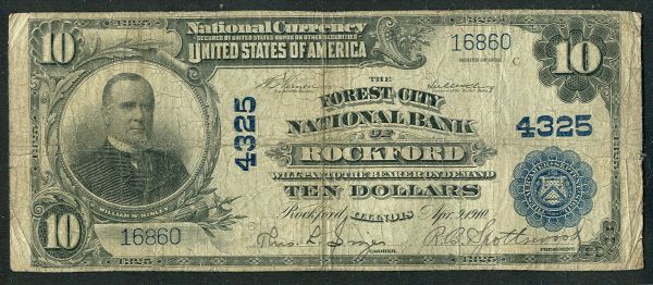 Rockford, IL, Ch. #4325, 1902PB $10, 16860, Fine